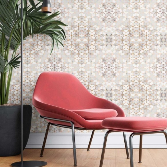 Papel de Parede Adesivo Cubos dourados N08196