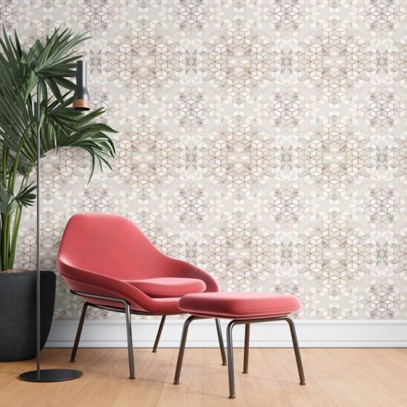 Papel de Parede Adesivo Cubos dourados N08196
