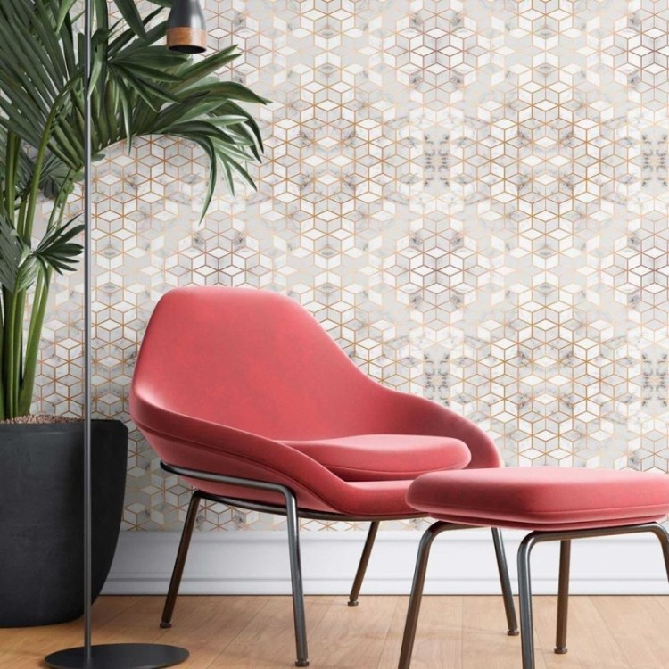 Papel de Parede Adesivo Cubos dourados N08196