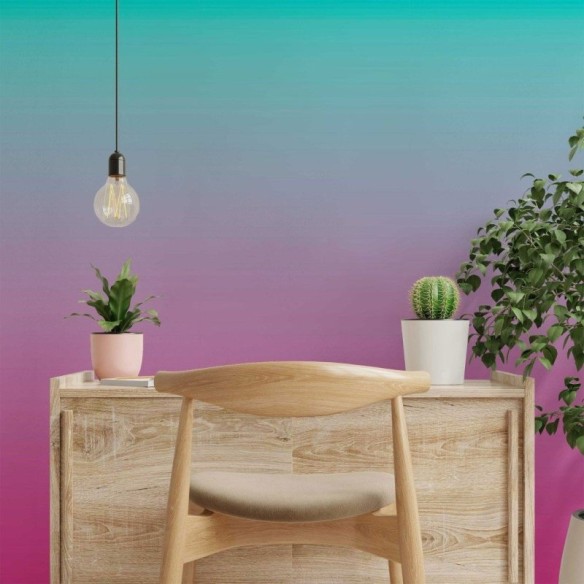 Papel de Parede Adesivo degradê verde água rosa N014071