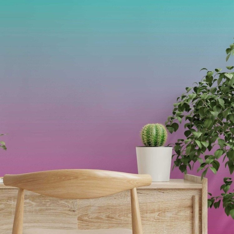 Papel de Parede Adesivo degradê verde água rosa...