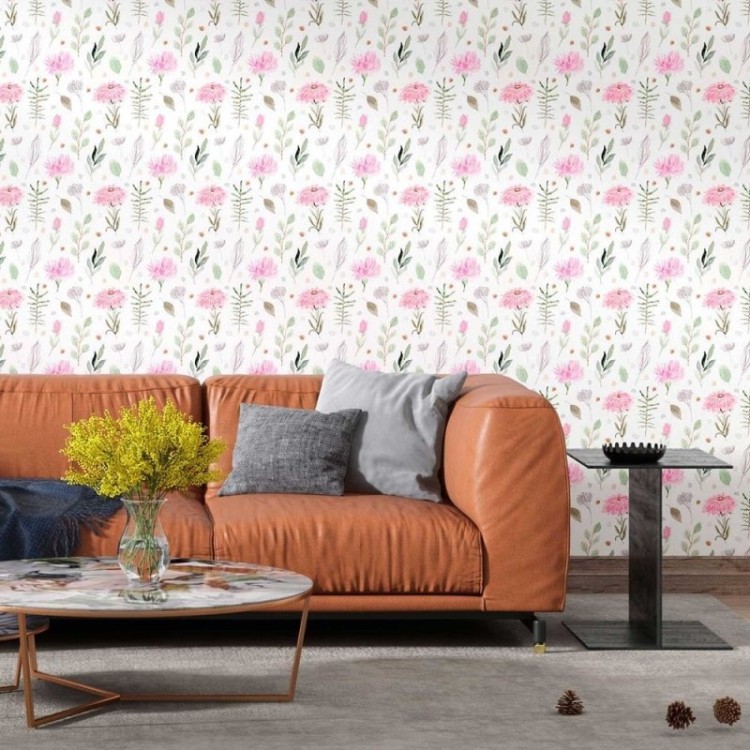 Papel de Parede Adesivo Delicado Rosa em...