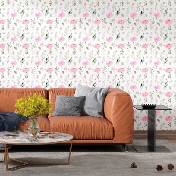 Papel de Parede Adesivo Delicado Rosa em Aquarela N08013