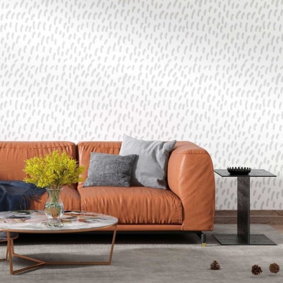 Papel de Parede Adesivo Desenho à Mão Cinza e Branco N08114