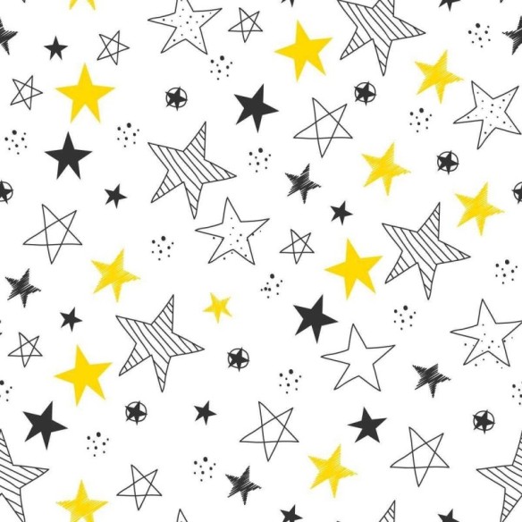 Papel de Parede Adesivo Desenho Estrelas Preto e Amarelo N05026