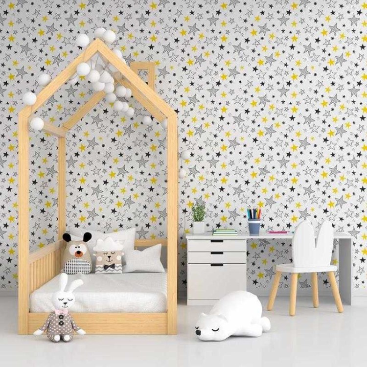 Papel de Parede Adesivo Desenho Estrelas Preto...