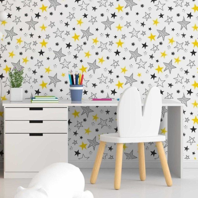 Papel de Parede Adesivo Desenho Estrelas Preto...
