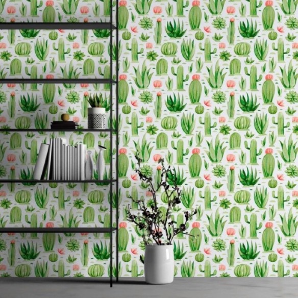 Papel de Parede Adesivo Deserto Cactos e Suculentas N013056