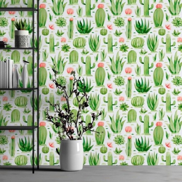 Papel de Parede Adesivo Deserto Cactos e Suculentas N013056