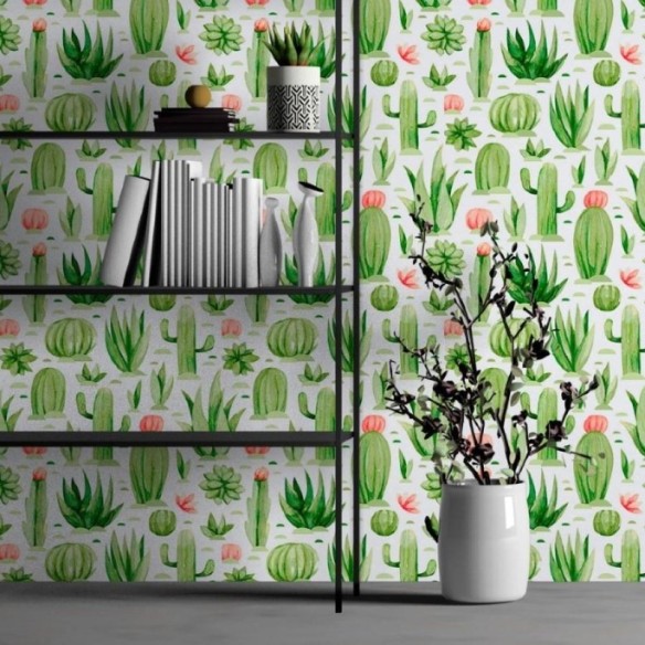Papel de Parede Adesivo Deserto Cactos e Suculentas N013056