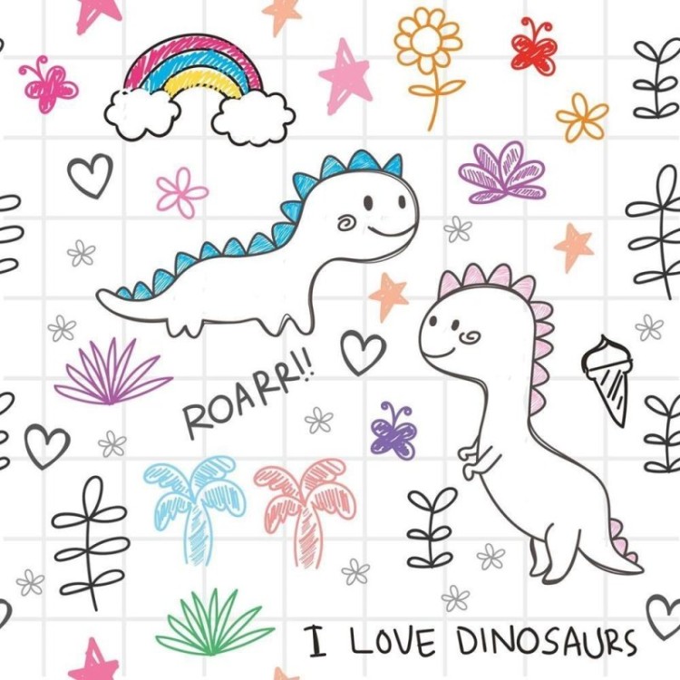Papel de Parede Adesivo Dinossauros Desenho...