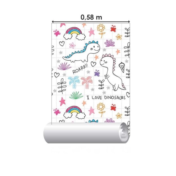 Papel de Parede Adesivo Dinossauros Desenho Infantil N08200