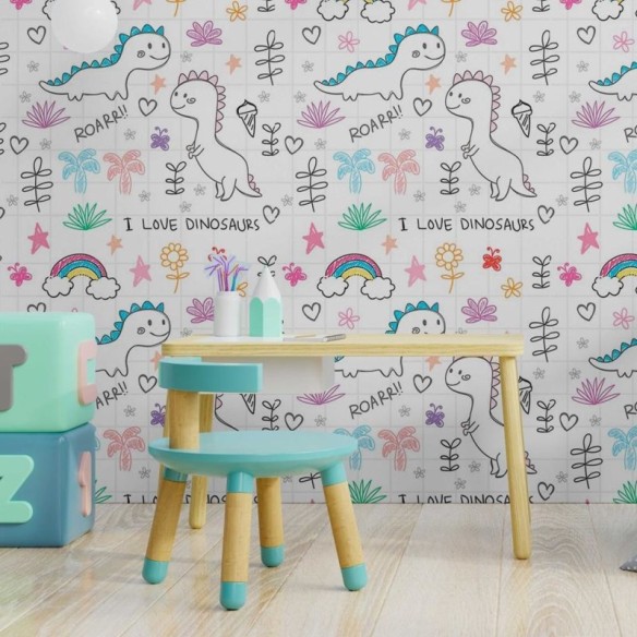 Papel de Parede Adesivo Dinossauros Desenho Infantil N08200