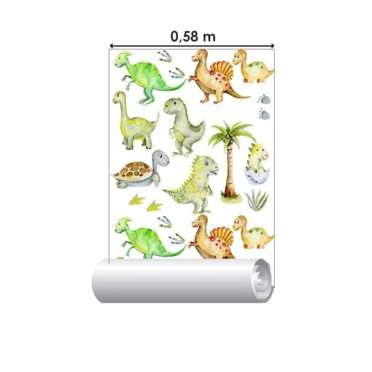 Papel de Parede Adesivo Dinossauros em Aquarela...
