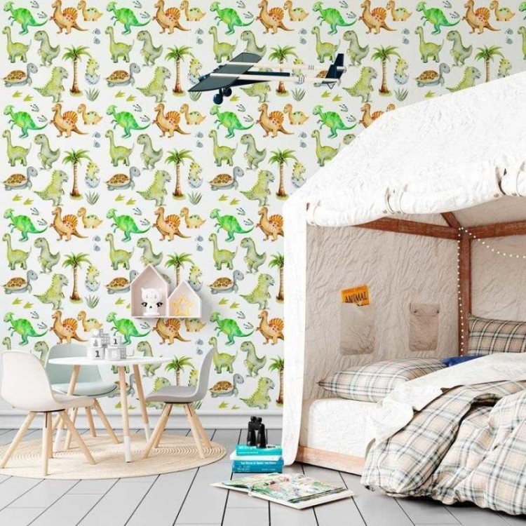Papel de Parede Adesivo Dinossauros em Aquarela...