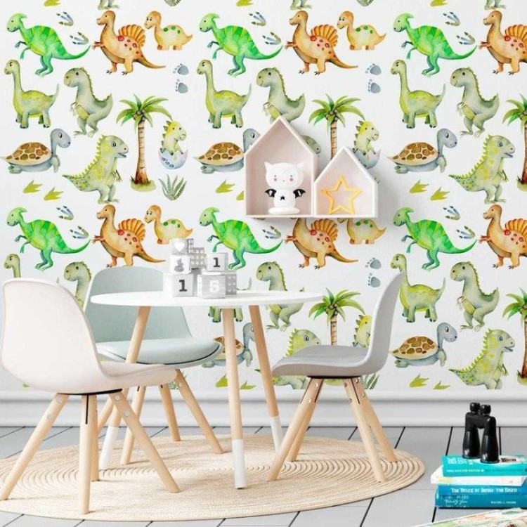 Papel de Parede Adesivo Dinossauros em Aquarela...