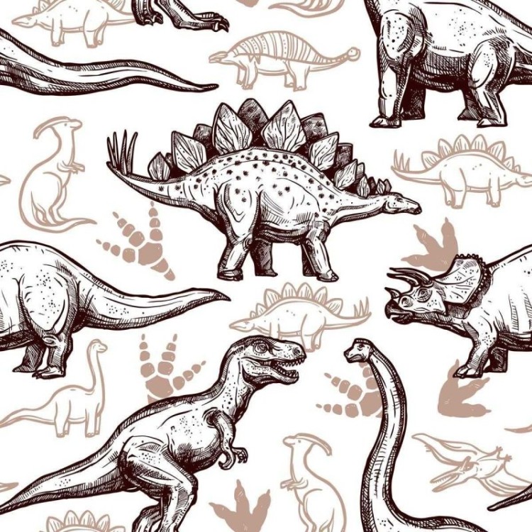 Papel de Parede Adesivo Dinossauros Marrom e...