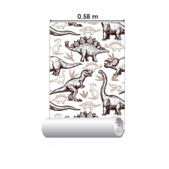 Papel de Parede Adesivo Dinossauros Marrom e Bege N04245