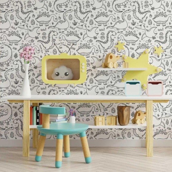 Papel de Parede Adesivo Dinossauros para Colorir N09097