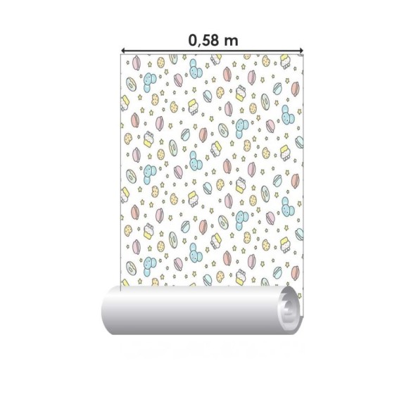 Papel de Parede Adesivo Docinhos e ursinhos N08174