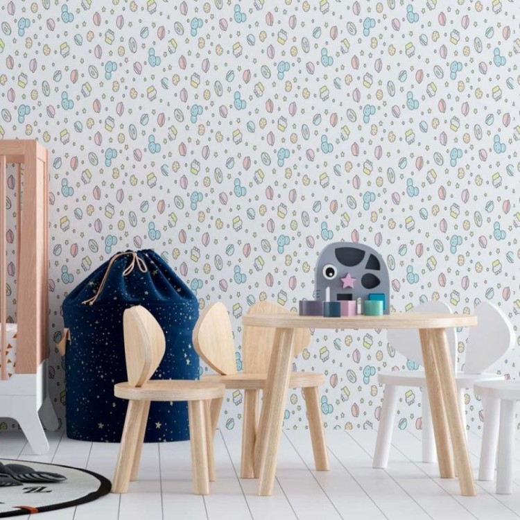 Papel de Parede Adesivo Docinhos e ursinhos N08174