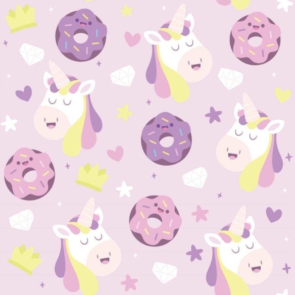 Papel de Parede Adesivo Donuts e Unicórnios Rosa N06173