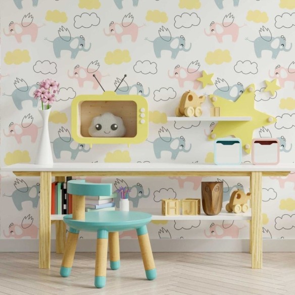 Papel de Parede Adesivo Elefantes com Asas N09127