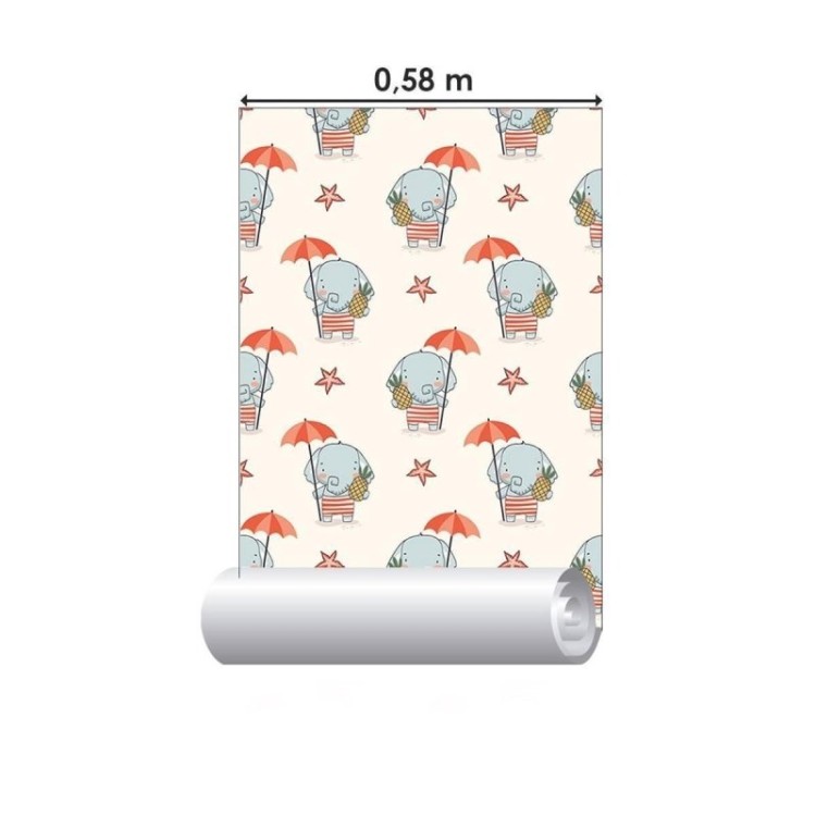Papel de Parede Adesivo Elefantes de Guarda-Sol...