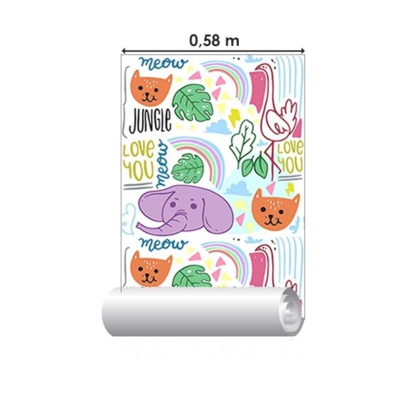 Papel de Parede Adesivo Elefantes e Arco-íris N06166