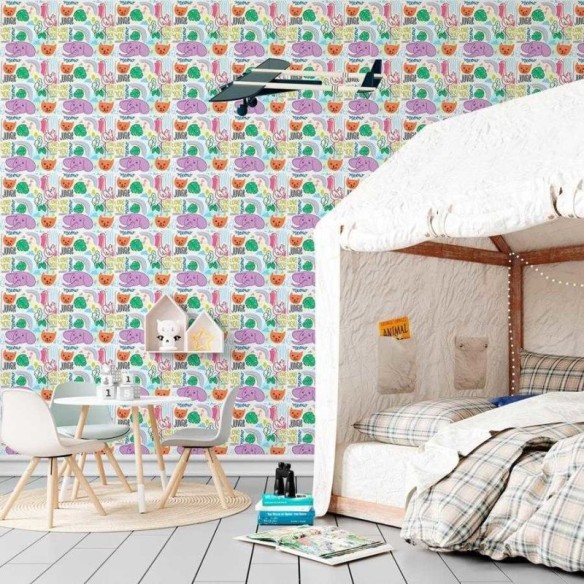 Papel de Parede Adesivo Elefantes e Arco-íris N06166