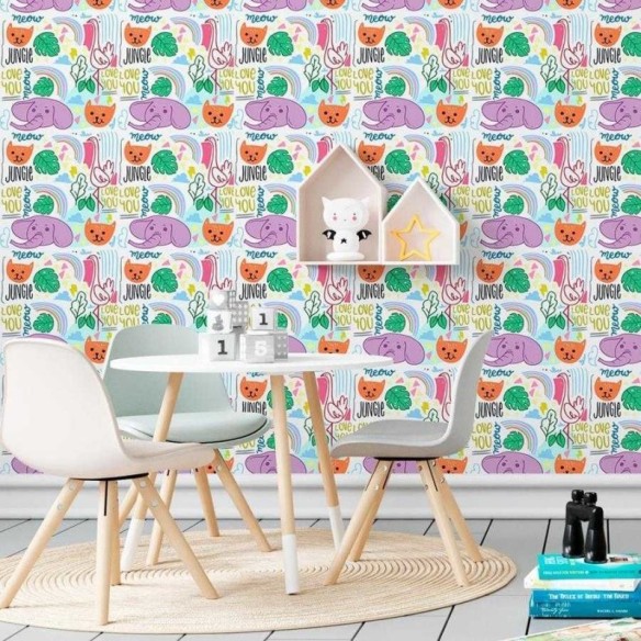 Papel de Parede Adesivo Elefantes e Arco-íris N06166