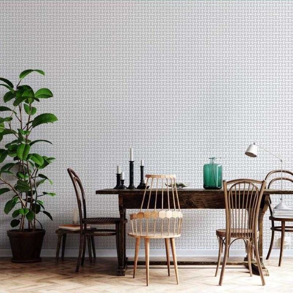 Papel de Parede Adesivo Entrelaçado Cinza e Branco N05225