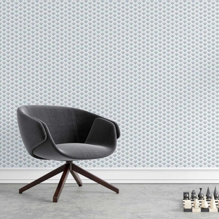 Papel de Parede Adesivo Escama Cinza e Branco...
