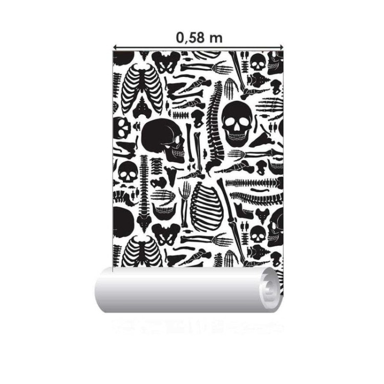 Papel de Parede Adesivo Esqueleto em Preto e...