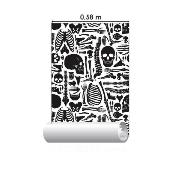 Papel de Parede Adesivo Esqueleto em Preto e Branco N05092