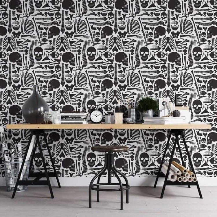 Papel de Parede Adesivo Esqueleto em Preto e...
