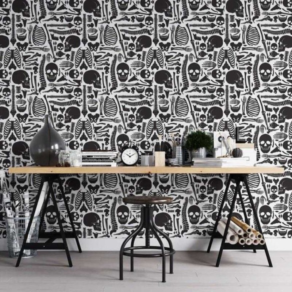 Papel de Parede Adesivo Esqueleto em Preto e Branco N05092