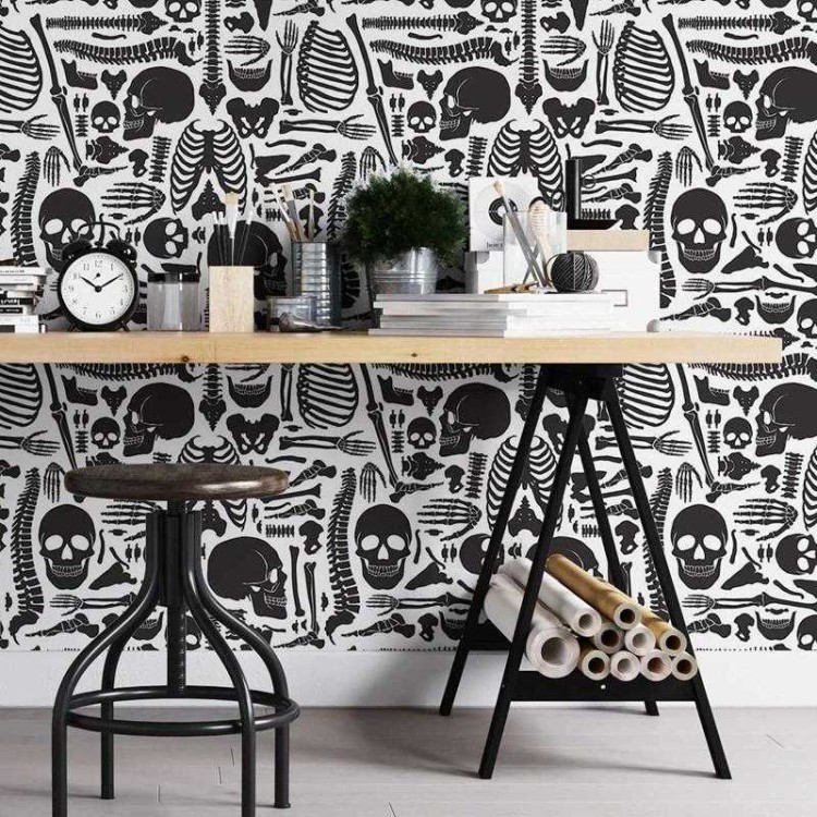 Papel de Parede Adesivo Esqueleto em Preto e...