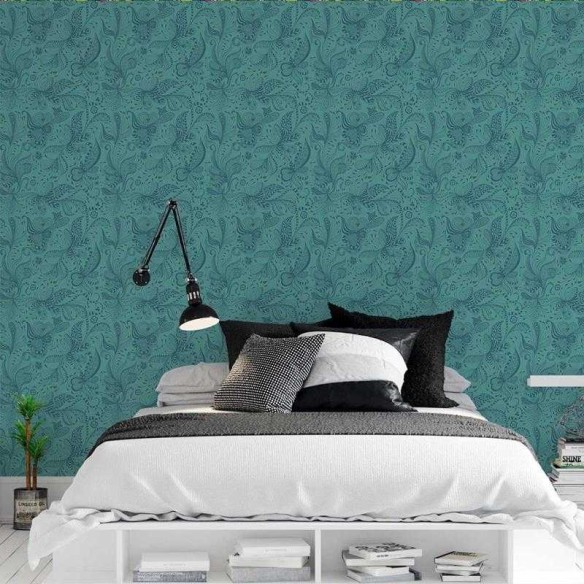 Papel de Parede Adesivo Estampa Étnica Floral Azul N05258