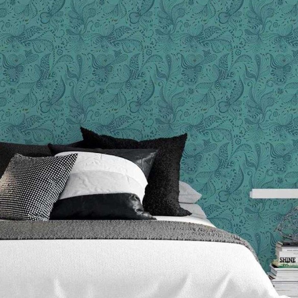 Papel de Parede Adesivo Estampa Étnica Floral Azul N05258