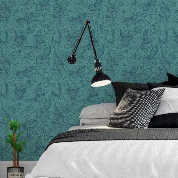 Papel de Parede Adesivo Estampa Étnica Floral Azul N05258