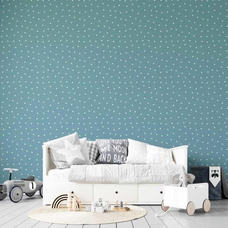Papel de Parede Adesivo Estrela Branco e Azul...