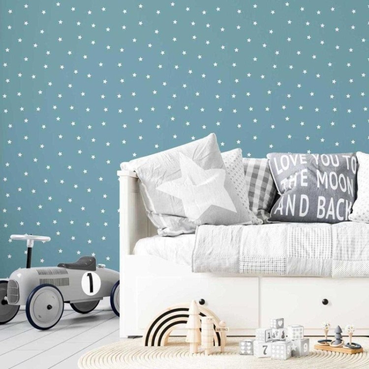 Papel de Parede Adesivo Estrela Branco e Azul...
