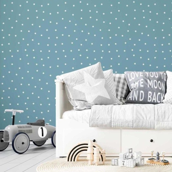 Papel de Parede Adesivo Estrela Branco e Azul N05033