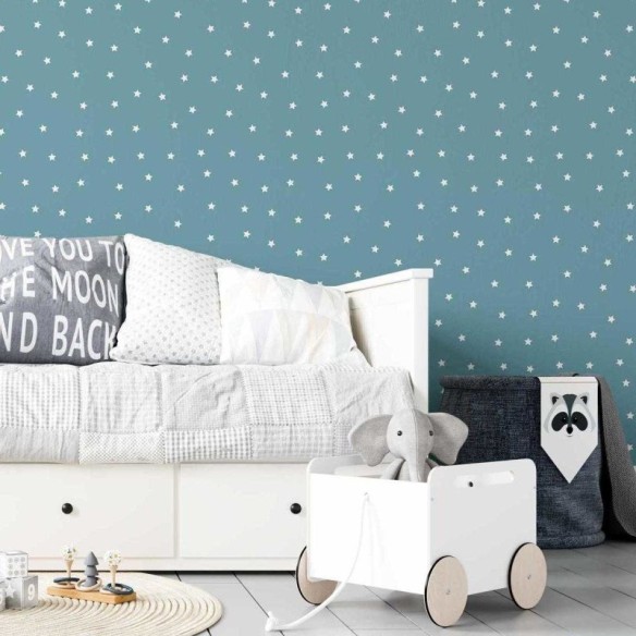 Papel de Parede Adesivo Estrela Branco e Azul N05033