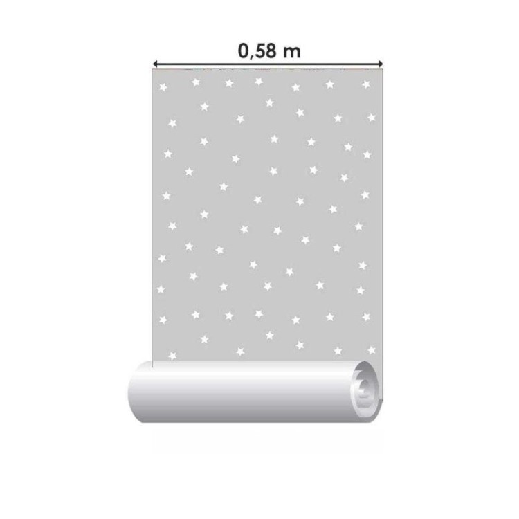 Papel de Parede Adesivo Estrela Branco e Cinza...