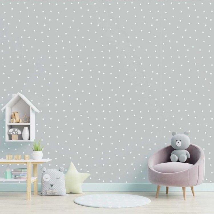 Papel de Parede Adesivo Estrela Branco e Cinza...