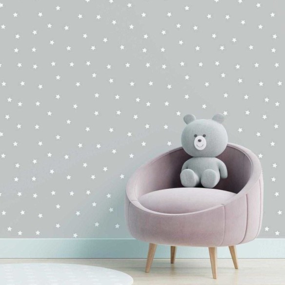 Papel de Parede Adesivo Estrela Branco e Cinza N05034