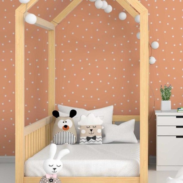 Papel de Parede Adesivo Estrela Branco e Salmão N05035