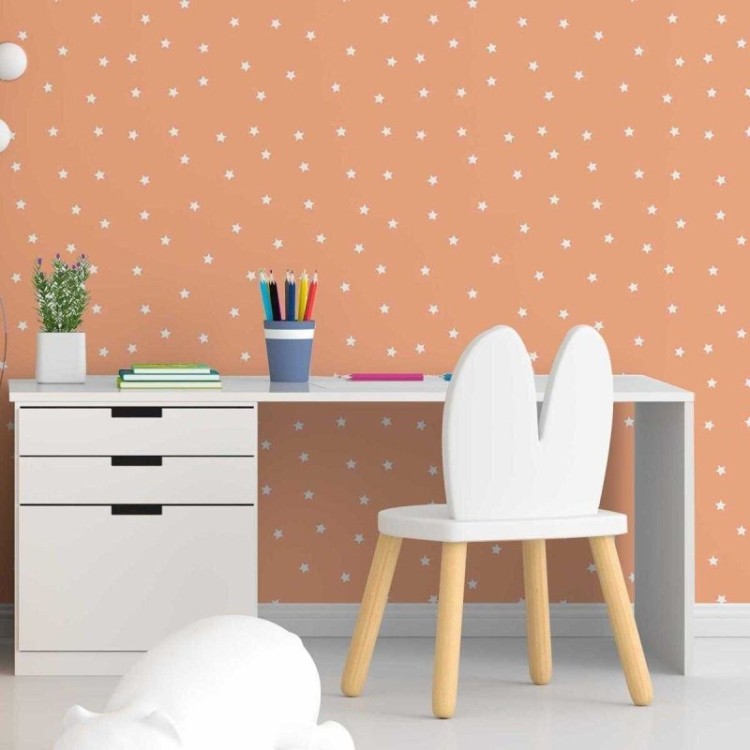 Papel de Parede Adesivo Estrela Branco e Salmão...